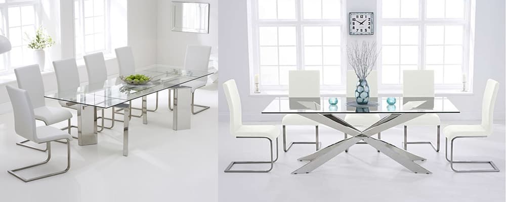 Custom glass table tops in a modern dining room